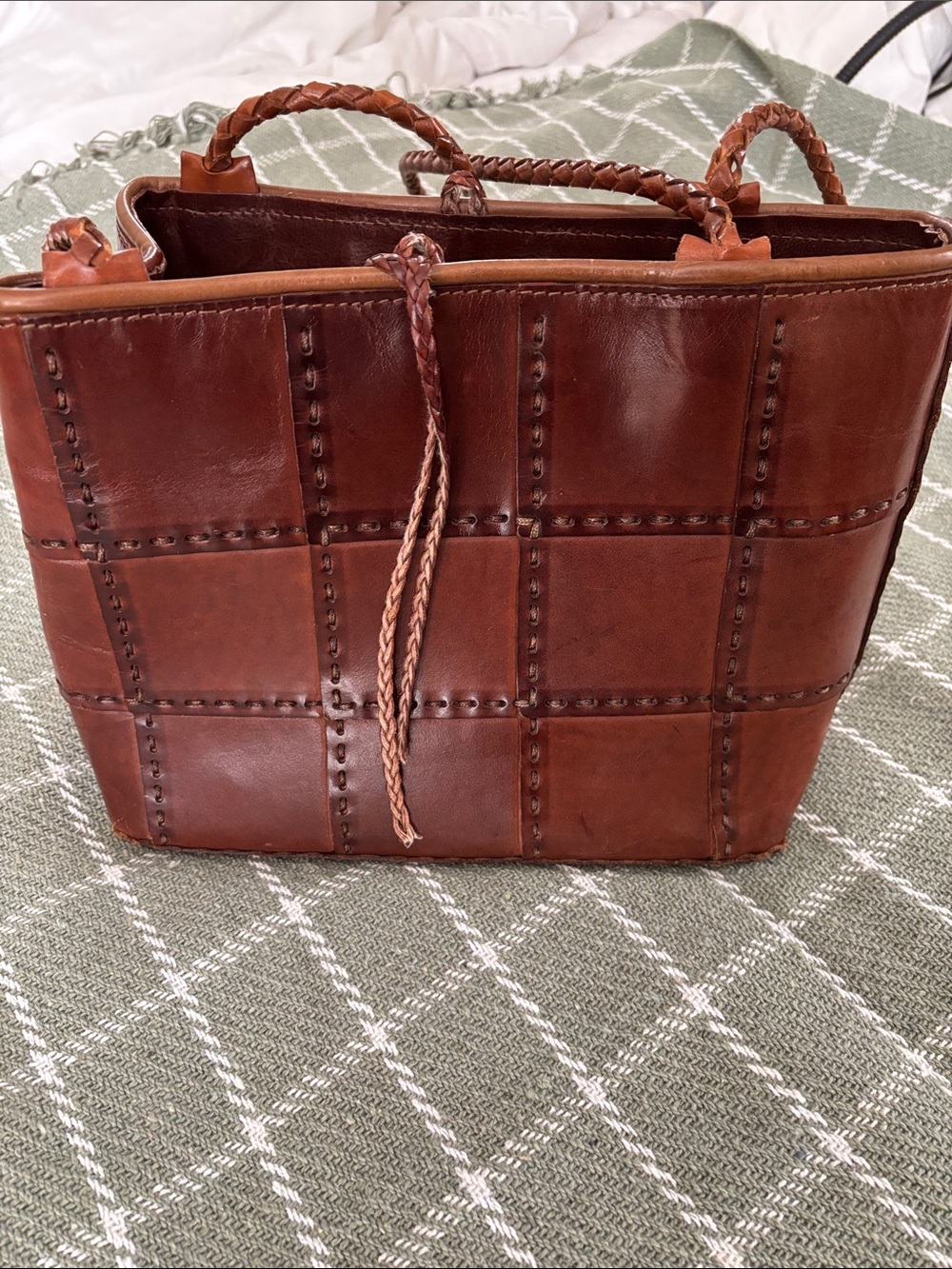 Woven Patchwork Leather Shoulder Bag - Brown